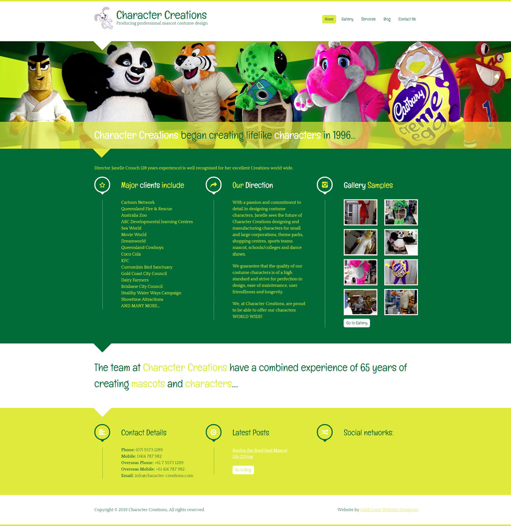 Character Creations Website Homepage